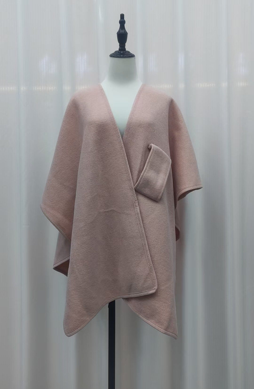 Fur Collar Fur Ball Knitted Cardigan Cape And Shawl