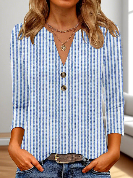 Women's 3D Printed Fashion Casual V-neck Long-sleeved T-shirt Top